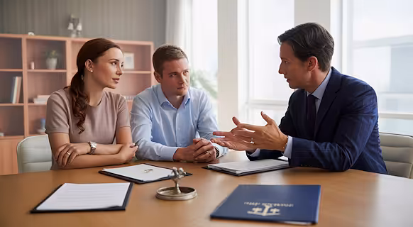 Ein Rechtsanwalt für Familienrecht berät ein Paar.