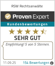 Bewertungen bei ProvenExpert - RSW Rechtsanwälte